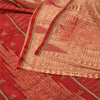 Sanskriti Vintage Cream/Dark Red Sarees Pure Silk Block Printed Sari Sustainable Fabric