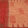 Sanskriti Vintage Cream/Dark Red Sarees Pure Silk Block Printed Sari Sustainable Fabric