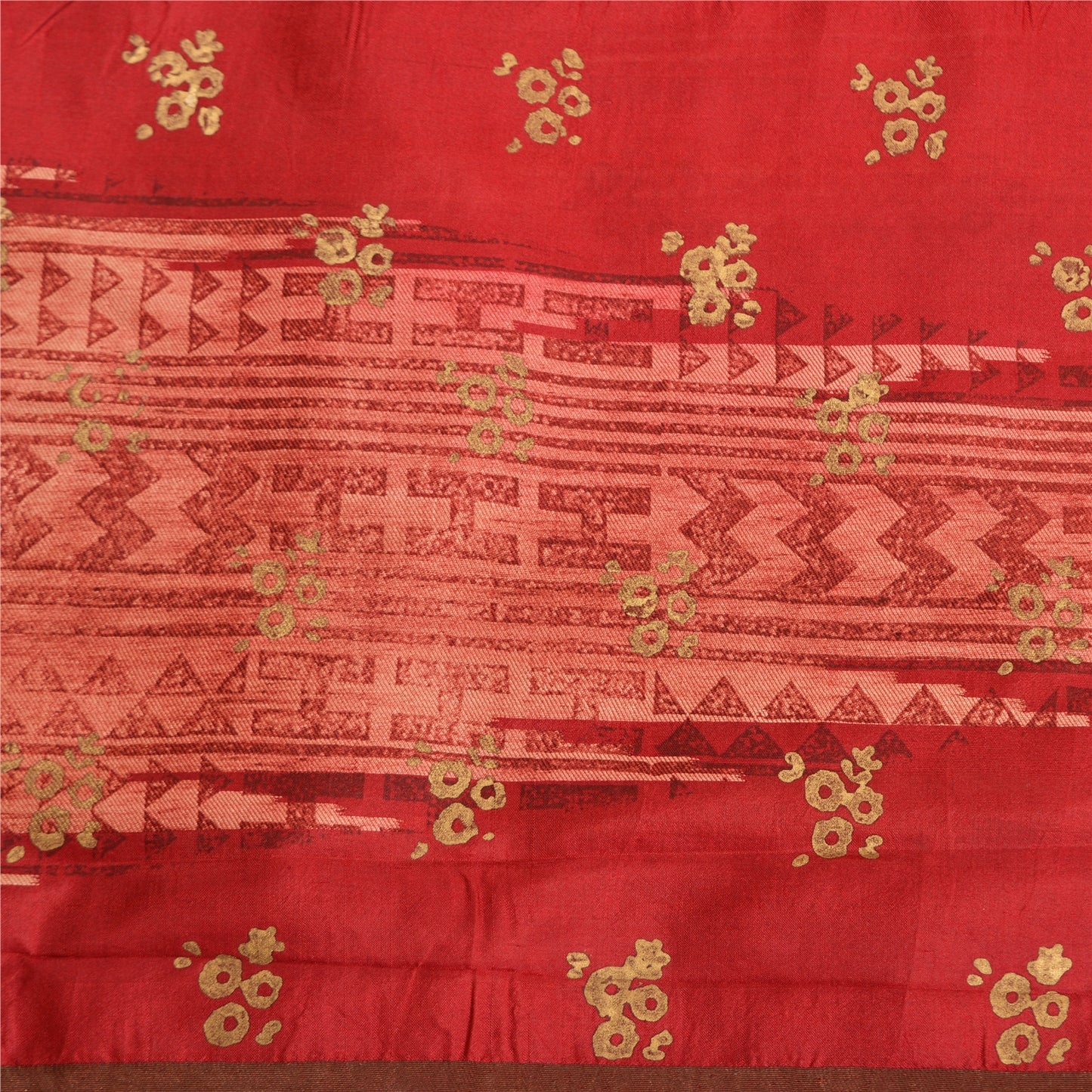 Sanskriti Vintage Cream/Dark Red Sarees Pure Silk Block Printed Sari Sustainable Fabric