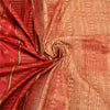Sanskriti Vintage Cream/Dark Red Sarees Pure Silk Block Printed Sari Sustainable Fabric