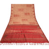 Sanskriti Vintage Cream/Dark Red Sarees Pure Silk Block Printed Sari Sustainable Fabric