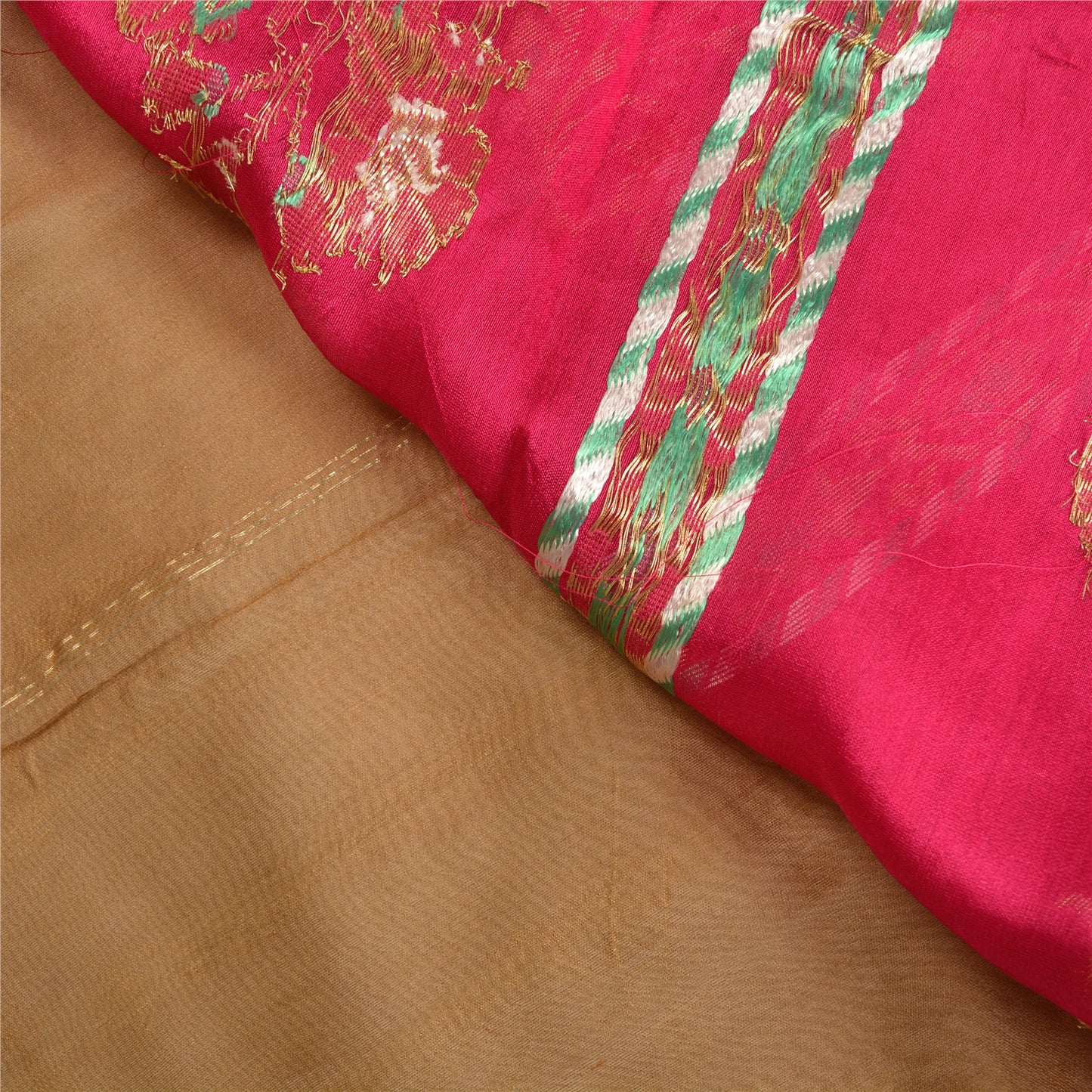 Sanskriti Vintage Pink/Brown Sarees Cotton Silk Woven Brocade Sari Craft Sustainable Fabric