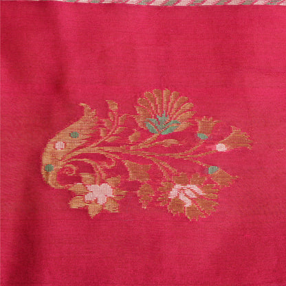Sanskriti Vintage Pink/Brown Sarees Cotton Silk Woven Brocade Sari Craft Sustainable Fabric