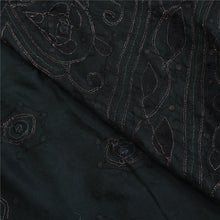 Load image into Gallery viewer, Sanskriti Vintage Black Sarees Pure Satin Silk Hand Beaded Woven Sari Fabric
