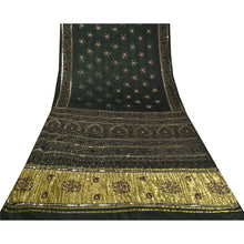 Load image into Gallery viewer, Sanskriti Vintage Black Sarees Pure Satin Silk Hand Beaded Woven Sari Fabric
