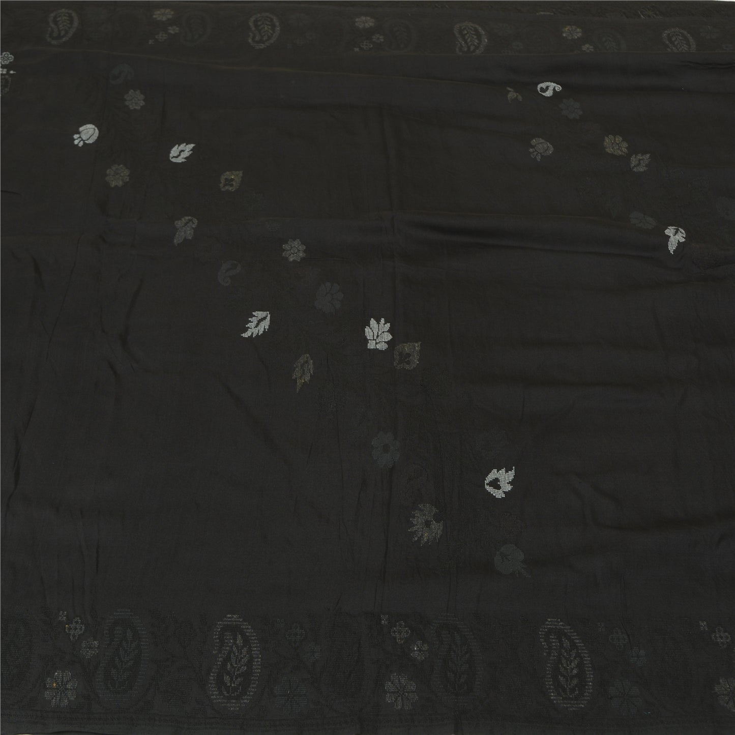 Sanskriti Vintage Black Sarees 100% Pure Silk Woven Premium Sari Craft Sustainable Fabric