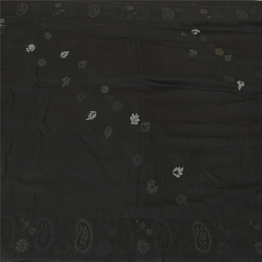 Sanskriti Vintage Black Sarees 100% Pure Silk Woven Premium Sari Craft Sustainable Fabric