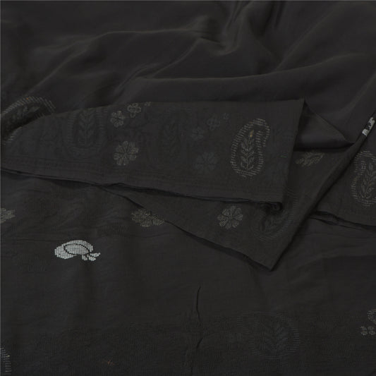 Sanskriti Vintage Black Sarees 100% Pure Silk Woven Premium Sari Craft Sustainable Fabric