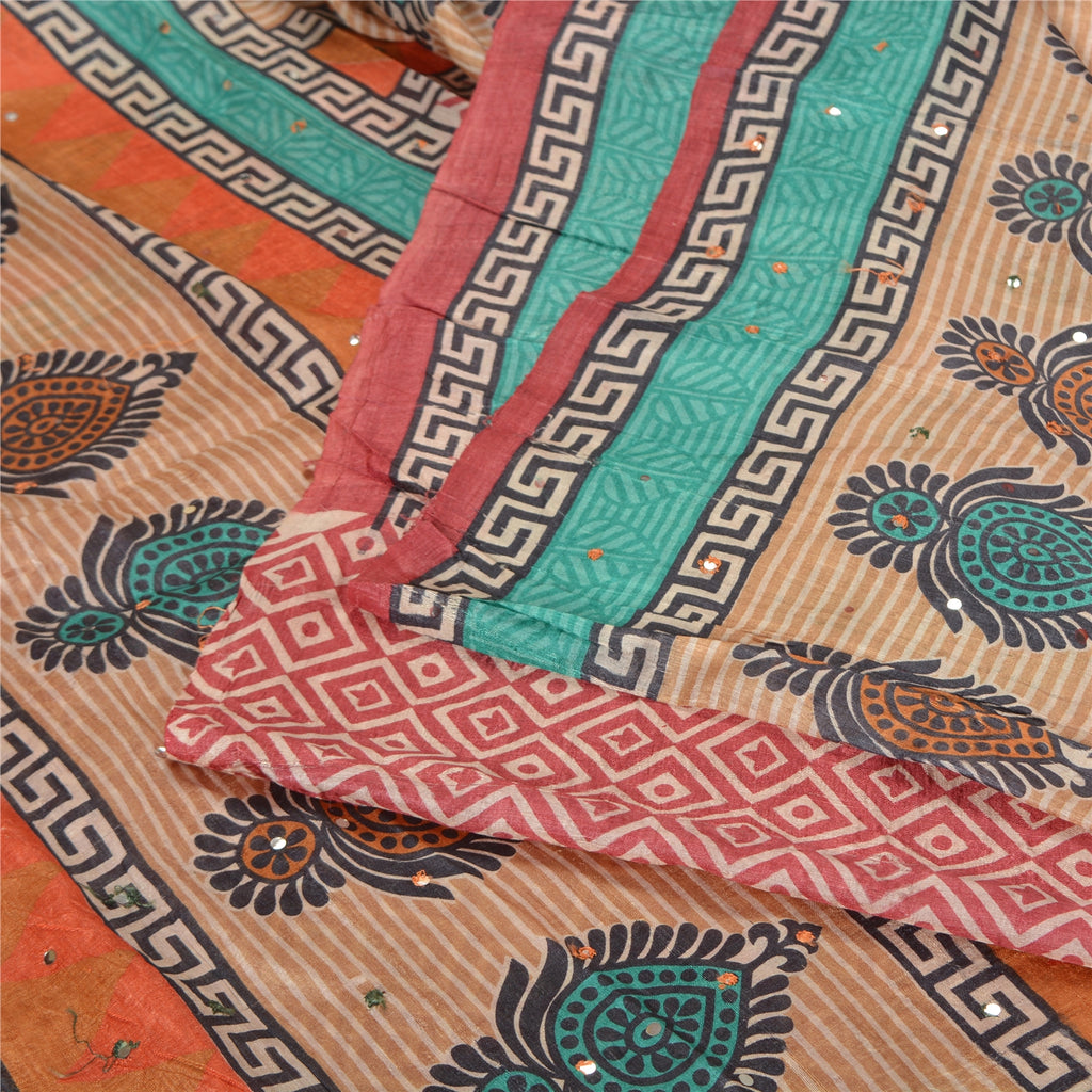 Sanskriti Vintage Red Indian Sarees 100% Pure Silk Hand Beaded Sari Craft Sustainable Fabric