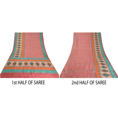 Sanskriti Vintage Red Indian Sarees 100% Pure Silk Hand Beaded Sari Craft Sustainable Fabric