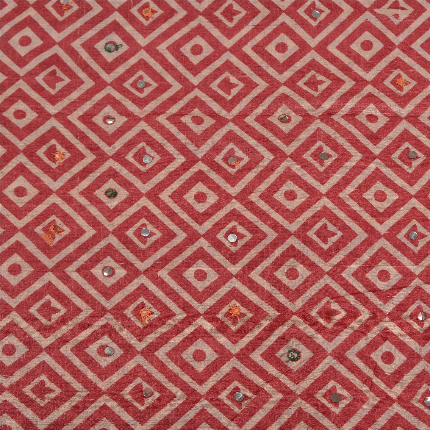 Sanskriti Vintage Red Indian Sarees 100% Pure Silk Hand Beaded Sari Craft Sustainable Fabric