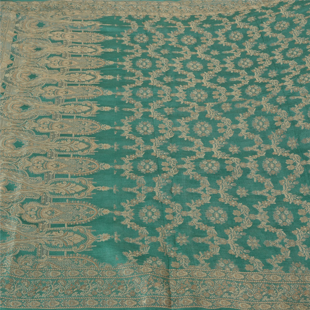 Sanskriti Vintage Green Sarees 100% Pure Silk Woven Premium Sari Craft Fabric