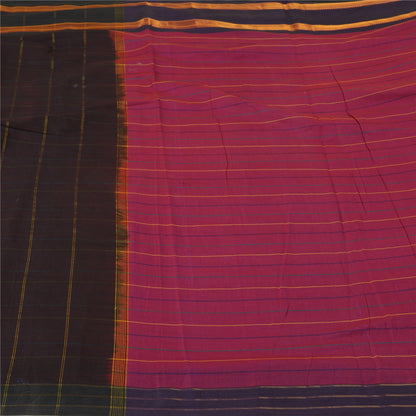 Sanskriti Vintage Pink/Mørkebrun Indisk Sari Blandet Silke Vævet Sari Bæredygtigt Stoff
