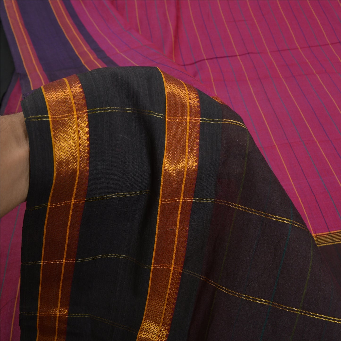 Sanskriti Vintage Pink/Mørkebrun Indisk Sari Blandet Silke Vævet Sari Bæredygtigt Stoff