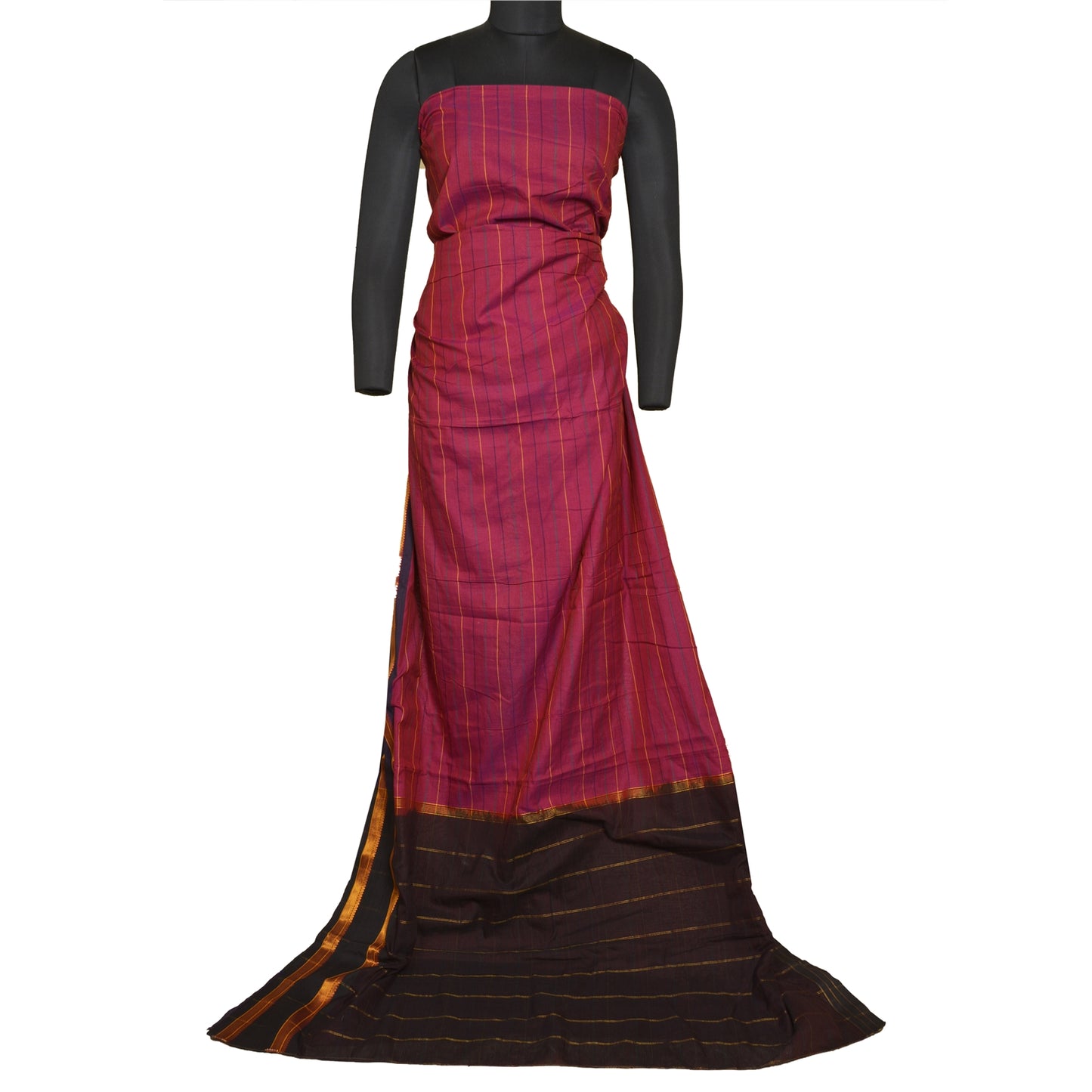 Sanskriti Vintage Pink/Mørkebrun Indisk Sari Blandet Silke Vævet Sari Bæredygtigt Stoff