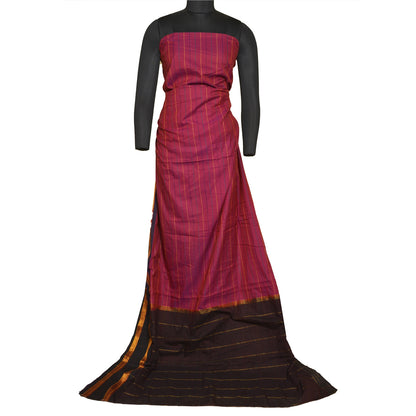 Sanskriti Vintage Pink/Mørkebrun Indisk Sari Blandet Silke Vævet Sari Bæredygtigt Stoff