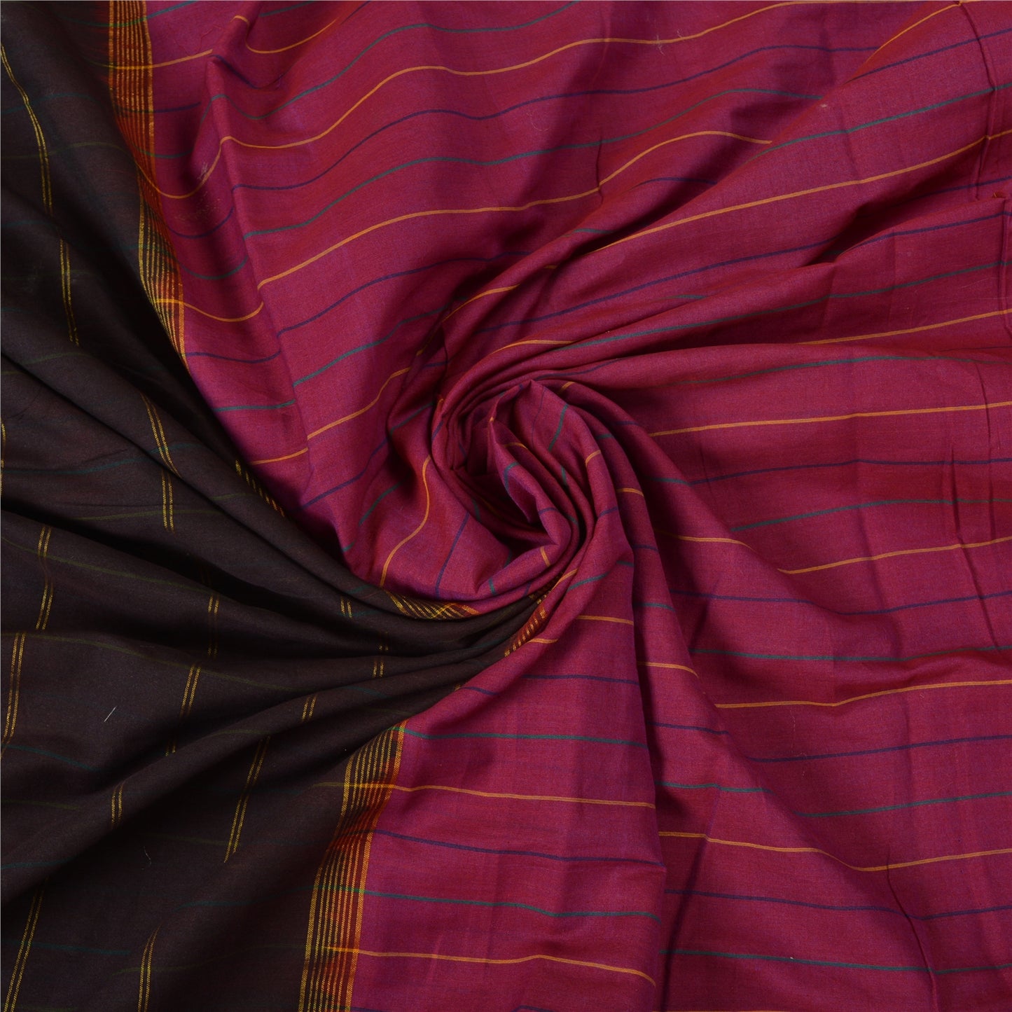 Sanskriti Vintage Pink/Mørkebrun Indisk Sari Blandet Silke Vævet Sari Bæredygtigt Stoff