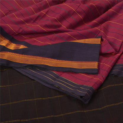 Sanskriti Vintage Pink/Mørkebrun Indisk Sari Blandet Silke Vævet Sari Bæredygtigt Stoff