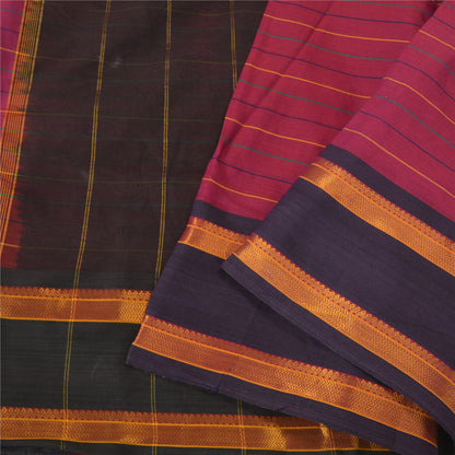 Sanskriti Vintage Pink/Mørkebrun Indisk Sari Blandet Silke Vævet Sari Bæredygtigt Stoff