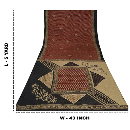 Sanskriti Vintage Dark Red Sarees Pure Silk Hand Beaded Premium Sari Sustainable Fabric