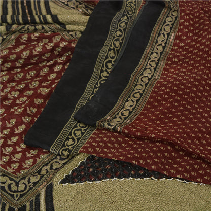 Sanskriti Vintage Dark Red Sarees Pure Silk Hand Beaded Premium Sari Sustainable Fabric