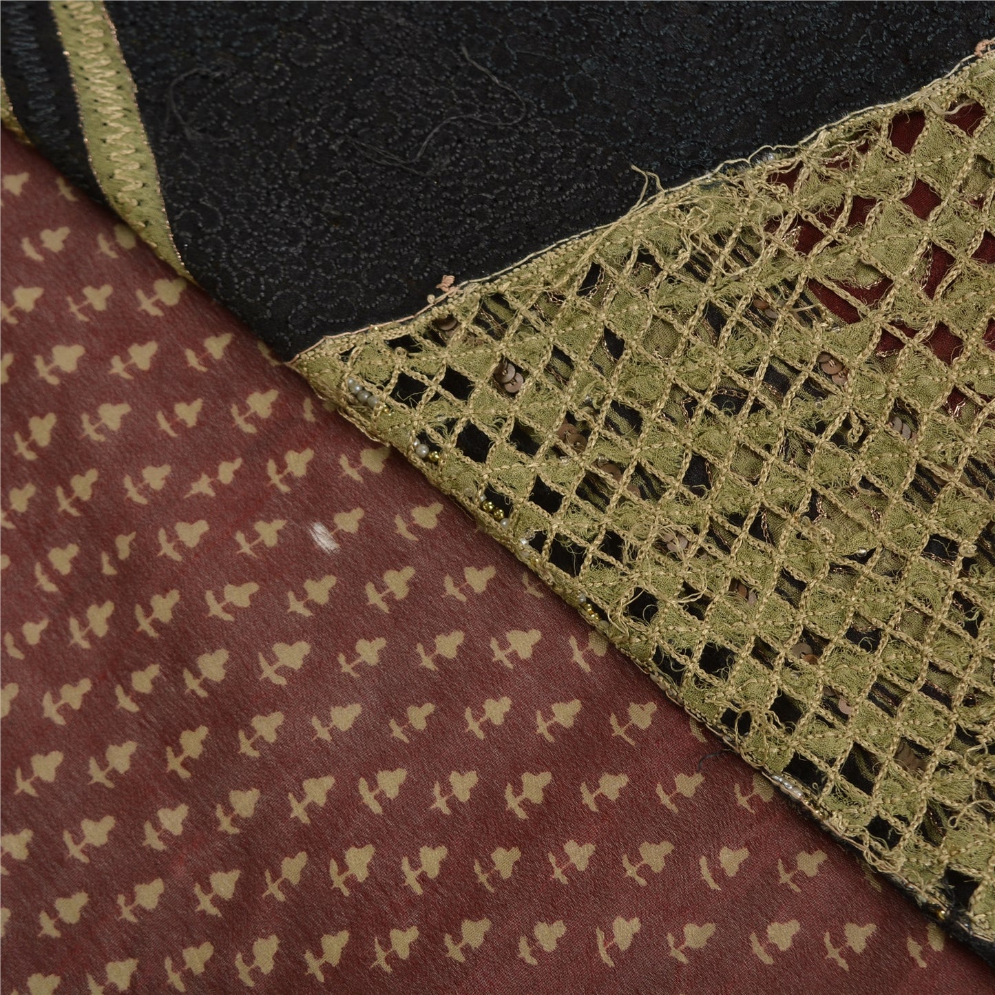 Sanskriti Vintage Dark Red Sarees Pure Silk Hand Beaded Premium Sari Sustainable Fabric