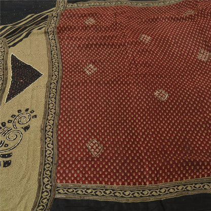 Sanskriti Vintage Dark Red Sarees Pure Silk Hand Beaded Premium Sari Sustainable Fabric