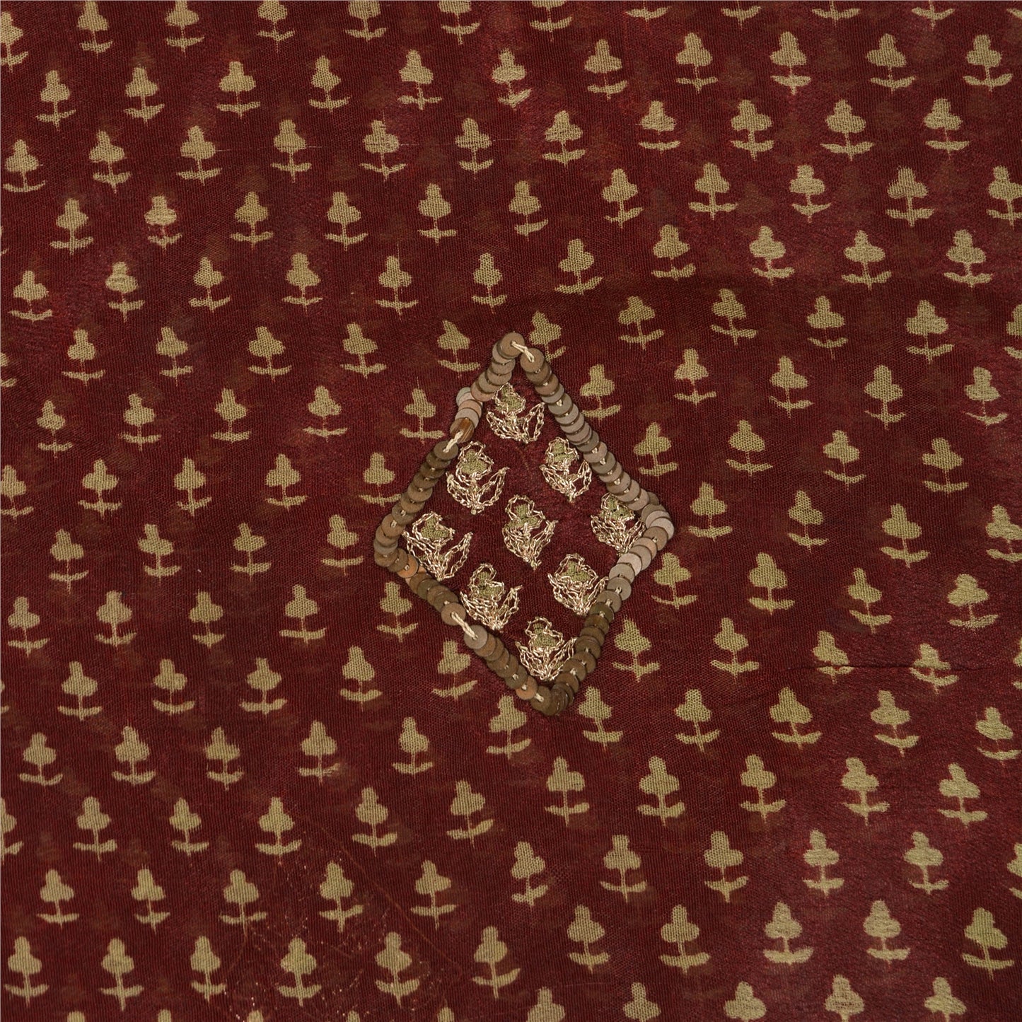 Sanskriti Vintage Dark Red Sarees Pure Silk Hand Beaded Premium Sari Sustainable Fabric