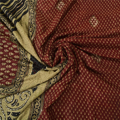 Sanskriti Vintage Dark Red Sarees Pure Silk Hand Beaded Premium Sari Sustainable Fabric