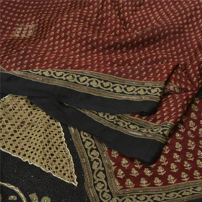 Sanskriti Vintage Dark Red Sarees Pure Silk Hand Beaded Premium Sari Sustainable Fabric