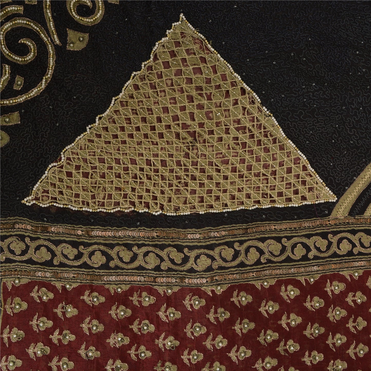 Sanskriti Vintage Dark Red Sarees Pure Silk Hand Beaded Premium Sari Sustainable Fabric