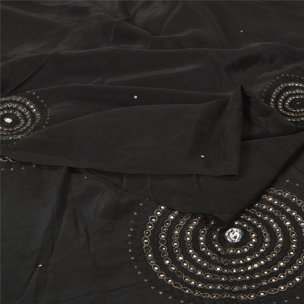 Sanskriti Vintage Black Sarees Pure Crepe Silk Embroidered Premium Sari Fabric