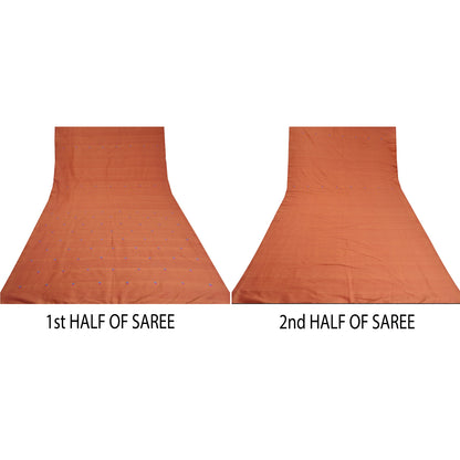 Sanskriti Vintage Rusty Orange Sarees Blend Silk Hand-Woven Sari Craft Sustainable Fabric