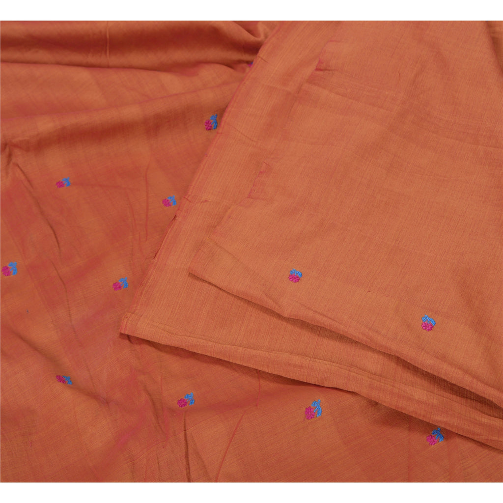 Sanskriti Vintage Rusty Orange Sarees Blend Silk Hand-Woven Sari Craft Sustainable Fabric