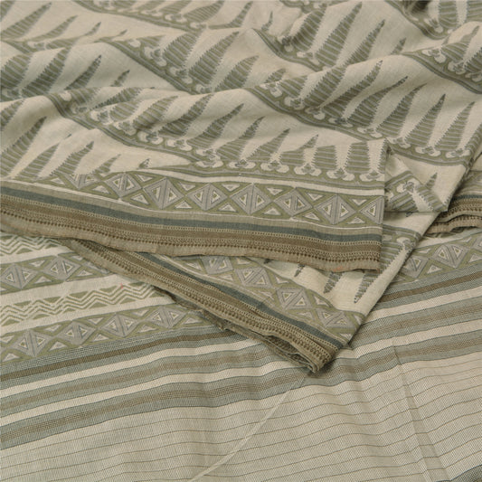 Sanskriti Vintage Grey Sarees 100% Pure Cotton Hand-Block Printed Sari Sustainable Fabric