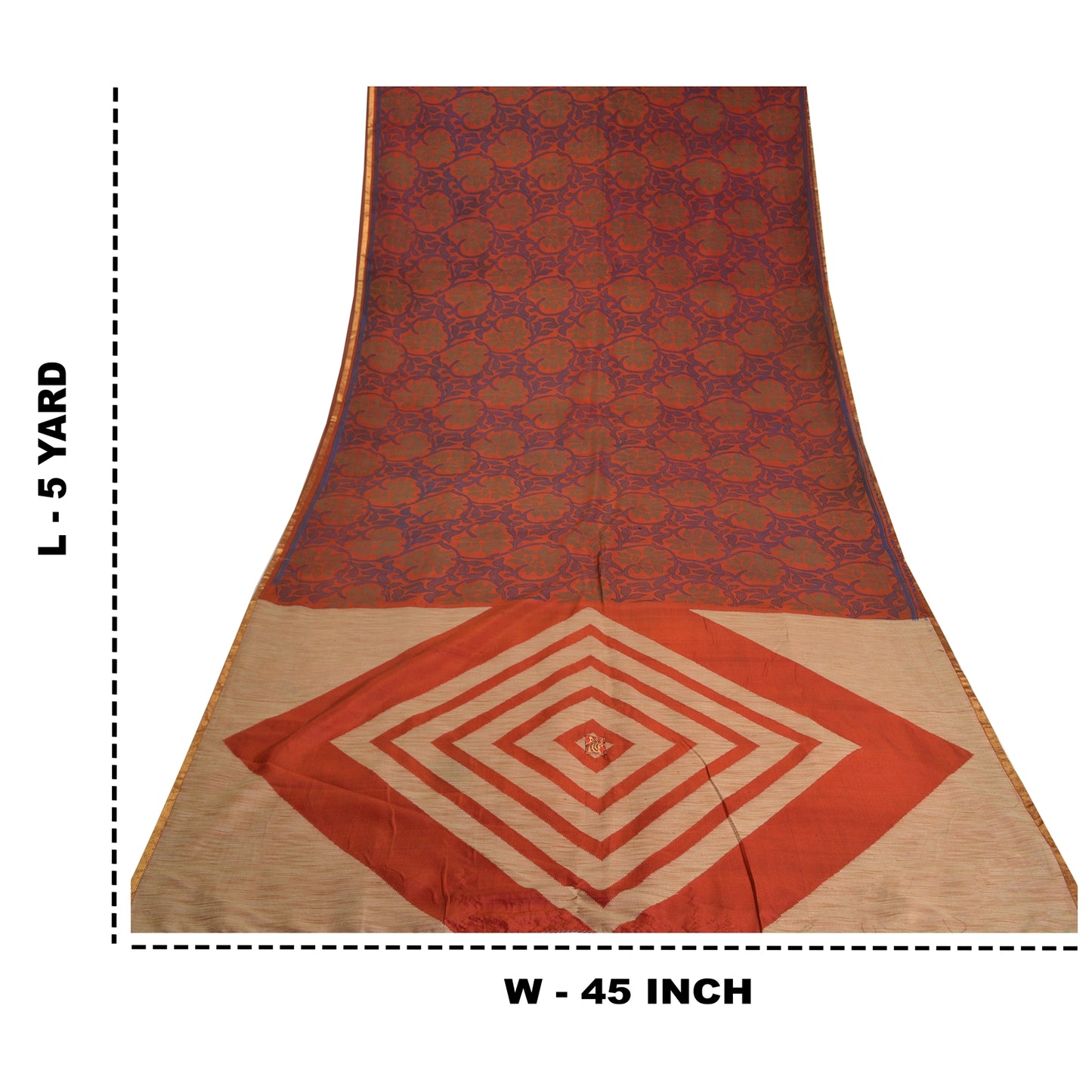 Sanskriti Vintage Orange Sarees 100% Pure Silk Woven Premium Sari Craft Sustainable Fabric