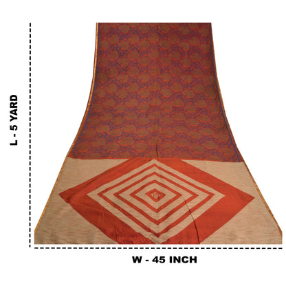 Sanskriti Vintage Orange Sarees 100% Pure Silk Woven Premium Sari Craft Sustainable Fabric