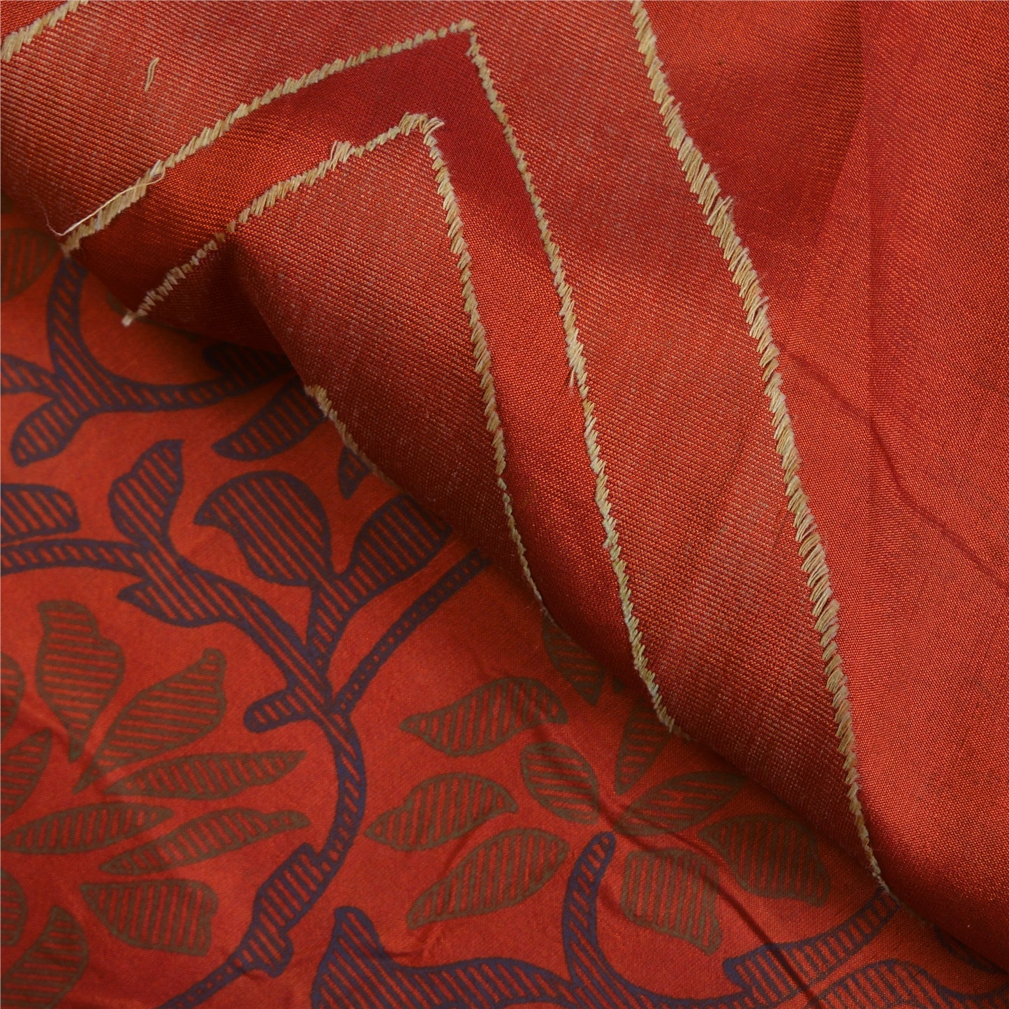 Sanskriti Vintage Orange Sarees 100% Pure Silk Woven Premium Sari Craft Sustainable Fabric