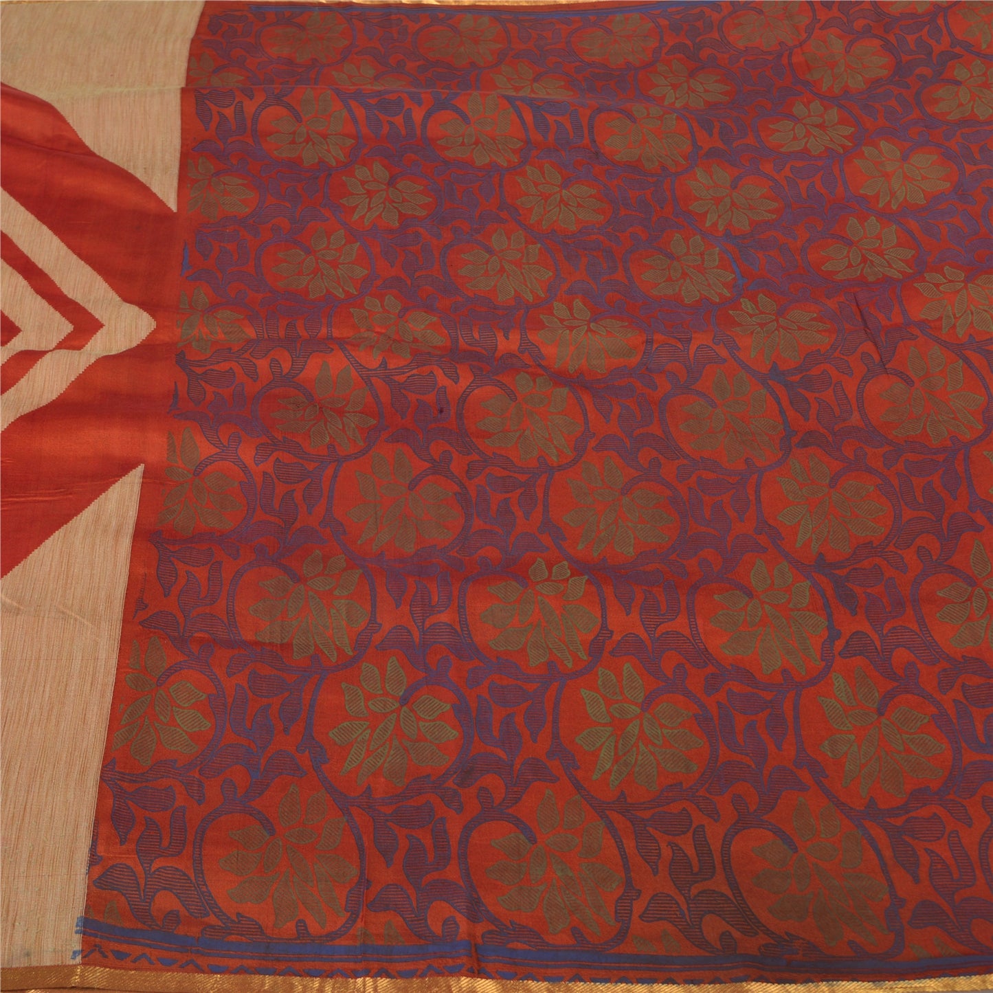 Sanskriti Vintage Orange Sarees 100% Pure Silk Woven Premium Sari Craft Sustainable Fabric