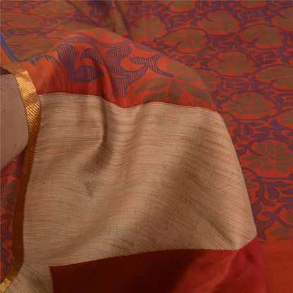 Sanskriti Vintage Orange Sarees 100% Pure Silk Woven Premium Sari Craft Sustainable Fabric