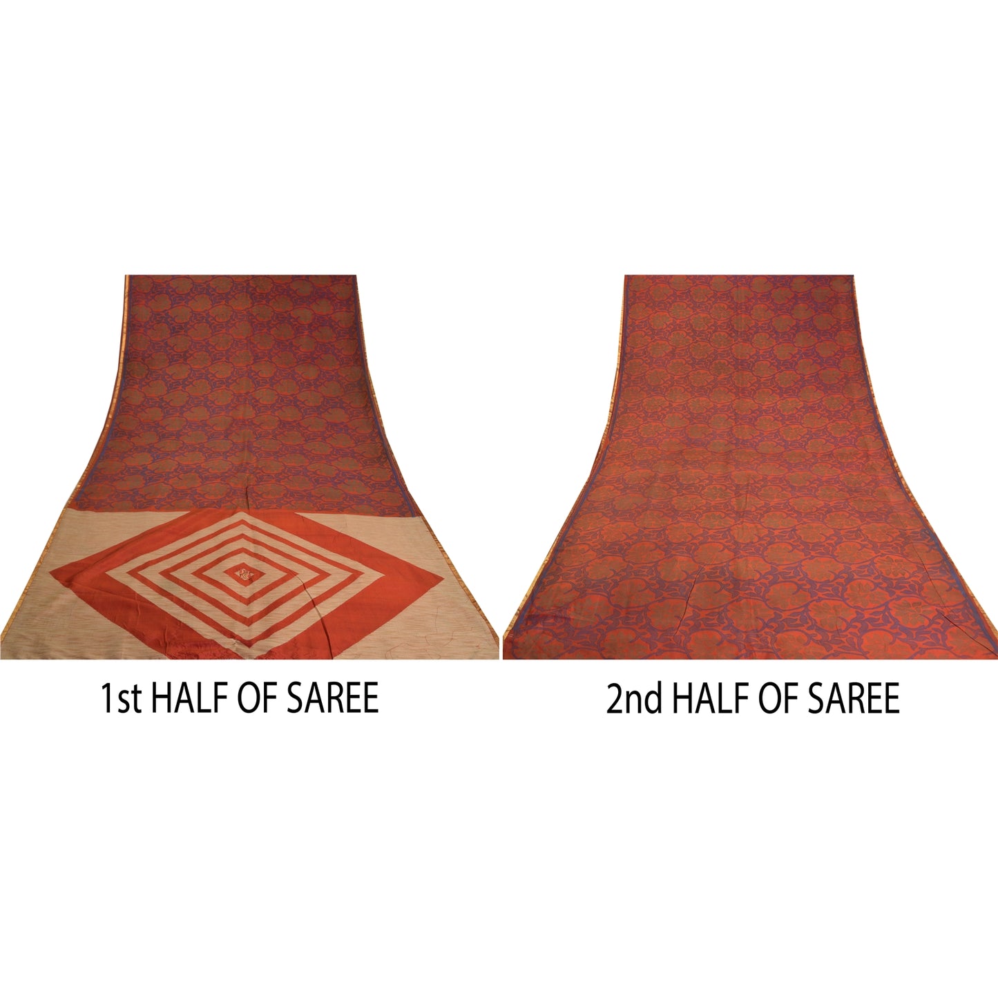 Sanskriti Vintage Orange Sarees 100% Pure Silk Woven Premium Sari Craft Sustainable Fabric