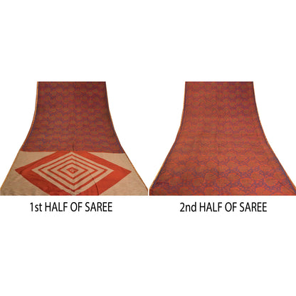 Sanskriti Vintage Orange Sarees 100% Pure Silk Woven Premium Sari Craft Sustainable Fabric