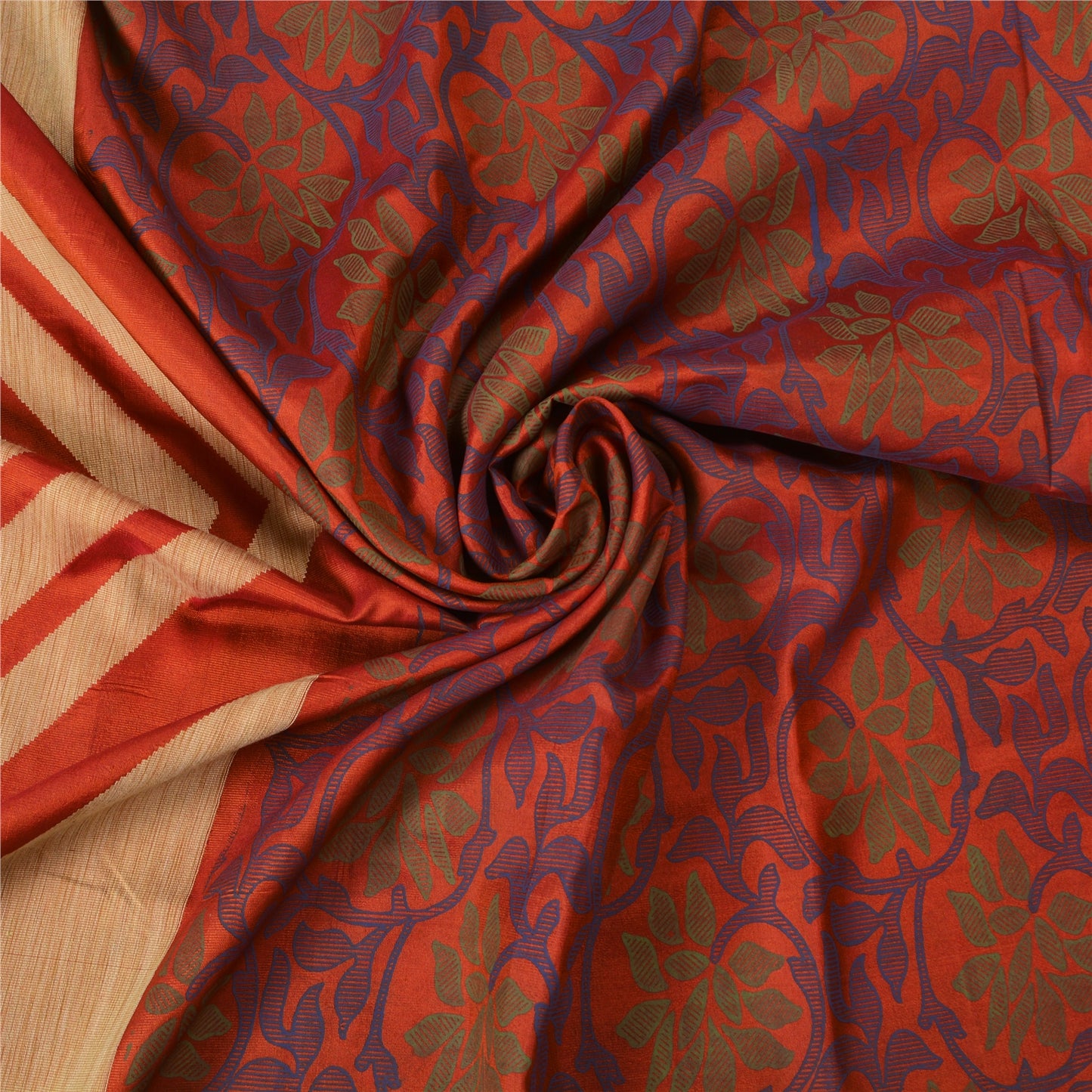 Sanskriti Vintage Orange Sarees 100% Pure Silk Woven Premium Sari Craft Sustainable Fabric