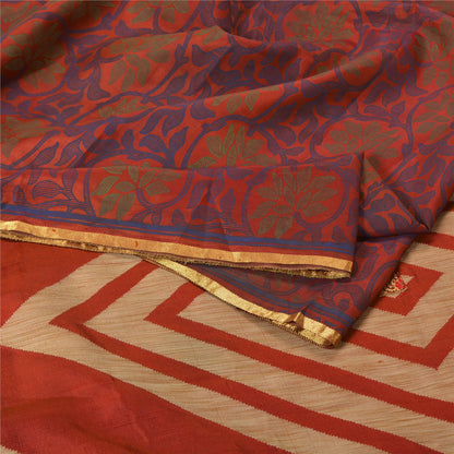 Sanskriti Vintage Orange Sarees 100% Pure Silk Woven Premium Sari Craft Sustainable Fabric