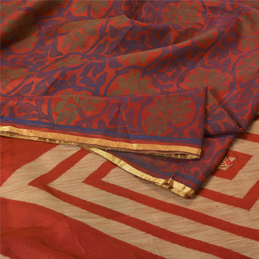 Sanskriti Vintage Orange Sarees 100% Pure Silk Woven Premium Sari Craft Sustainable Fabric