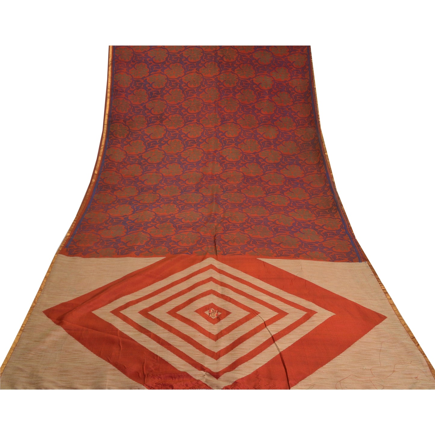 Sanskriti Vintage Orange Sarees 100% Pure Silk Woven Premium Sari Craft Sustainable Fabric