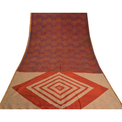 Sanskriti Vintage Orange Sarees 100% Pure Silk Woven Premium Sari Craft Sustainable Fabric