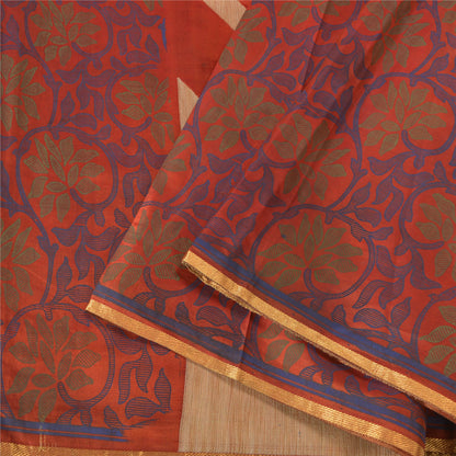 Sanskriti Vintage Orange Sarees 100% Pure Silk Woven Premium Sari Craft Sustainable Fabric