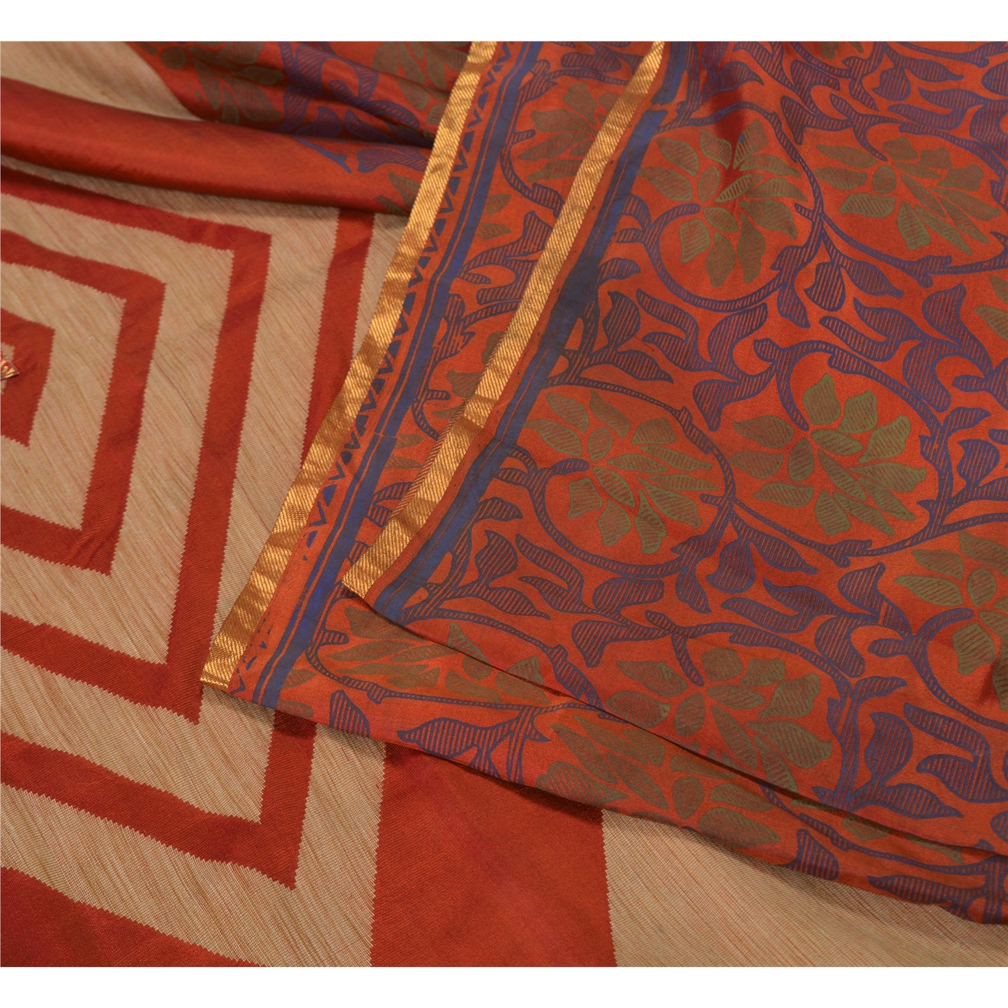 Sanskriti Vintage Orange Sarees 100% Pure Silk Woven Premium Sari Craft Sustainable Fabric