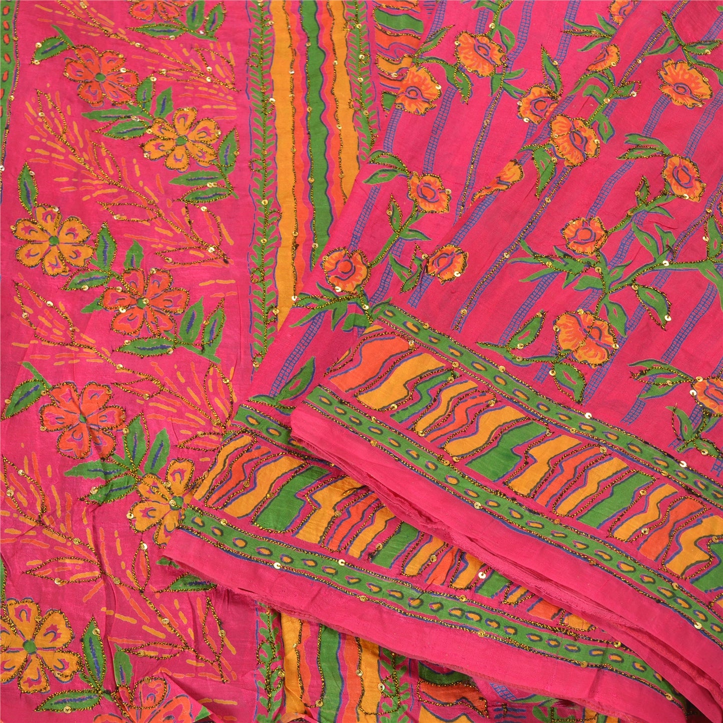 Sanskriti Vintage Pink Indian Sarees 100% Pure Silk Woven Sari 5 Yard Sustainable Fabric